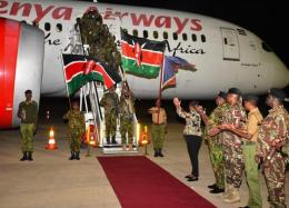 File image of 100 Kenya police officers deployed in Haiti arriving at JKIA.
