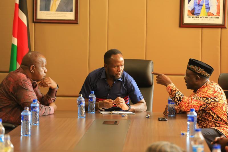 File image of Fred Matiang'i with George Natembeya and Mukhisa Kituyi.
