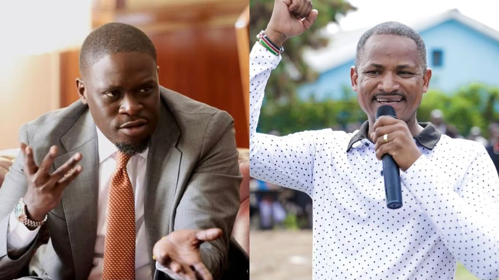 A photo collage of Governor Johnson Sakaja and Babu Owino