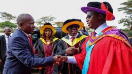 File image of Deputy President Kithure Kindiki and KMTC CEO Kelly Oluoch