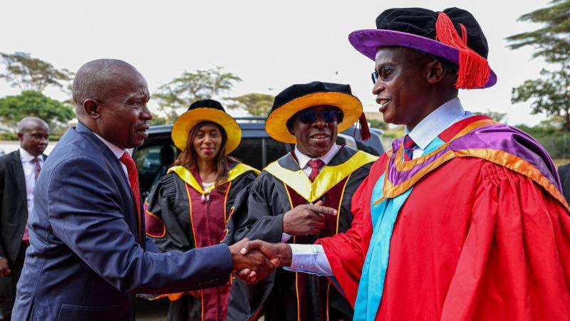 File image of Deputy President Kithure Kindiki and KMTC CEO Kelly Oluoch
