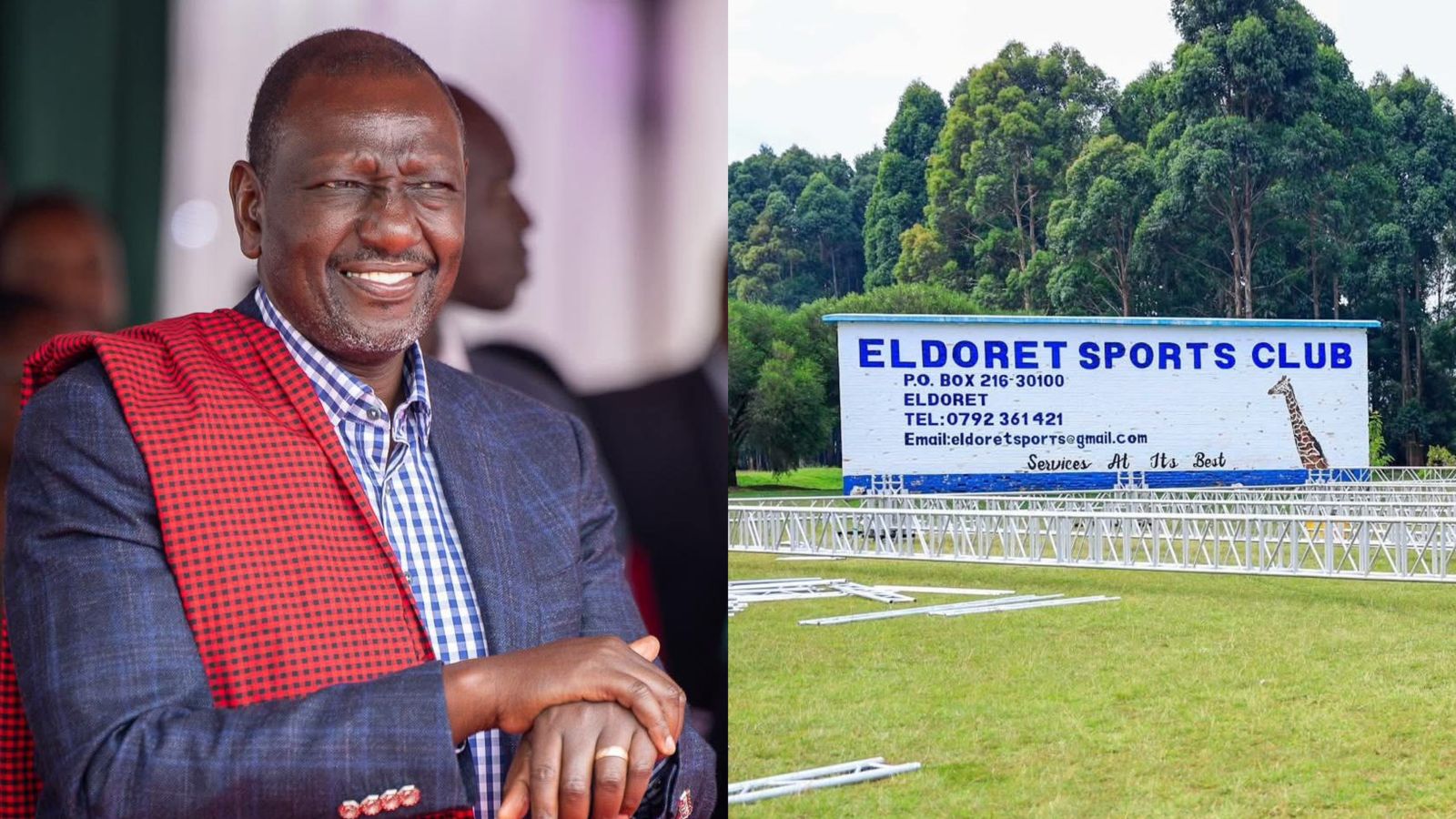 File image of President William Ruto and preparations at the Eldoret Sports Club