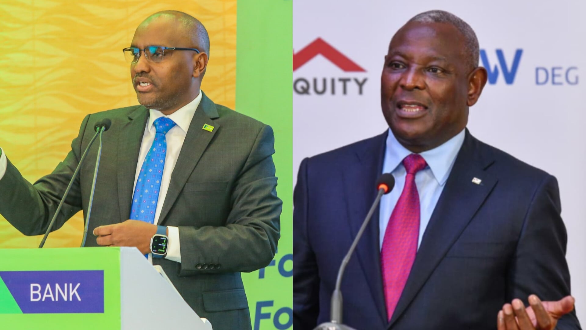 File image of KCB Bank CEO Paul Russo and Equity Bank CEO James Mwangi