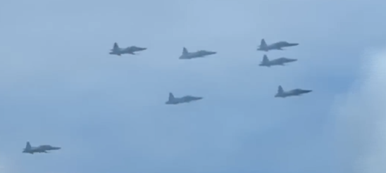 A screengrab of military jets during a celbratory display at Nyayo Stadium.