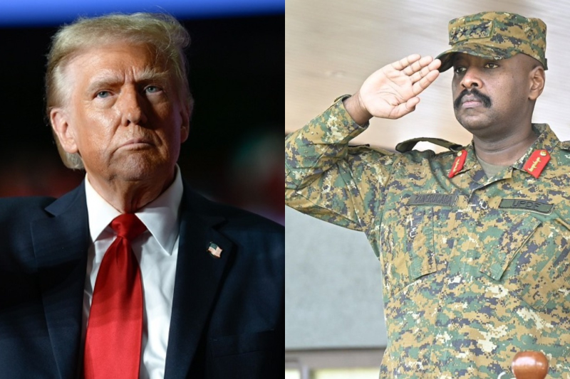 Collage photo of US President Donald Trump and General Muhoozi.