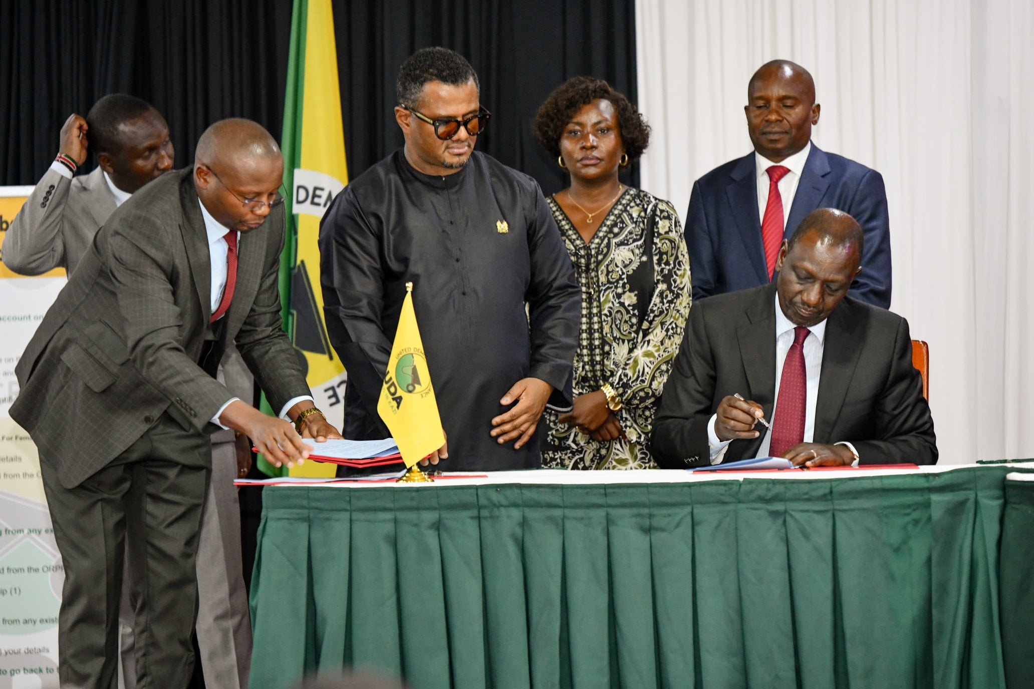 File image of President William Ruto with DP Kithure Kindiki, Hassan Omar and Cecily Mbarire.