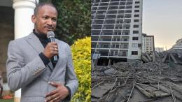 File image of Embakasi East MP Babu Owino and the collapsed building
