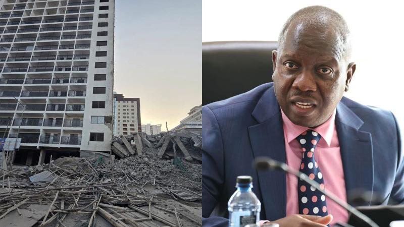 File image of the collapsed building and DPP Renson Ingonga