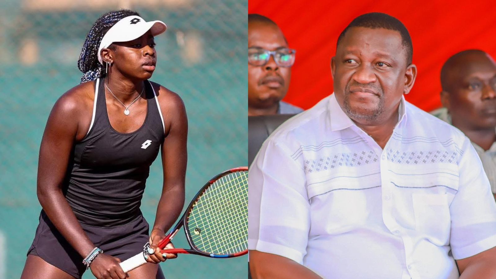 File image of tennis player Angela Okutoyi and Sports Cabinet Secretary Salim Mvurya