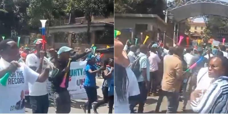 Collage of protesters outside Afya House.