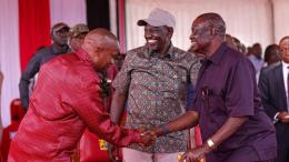 File image of President William Ruto, Deputy President Kithure Kindiki and ODM Party leader Oburu Oginga