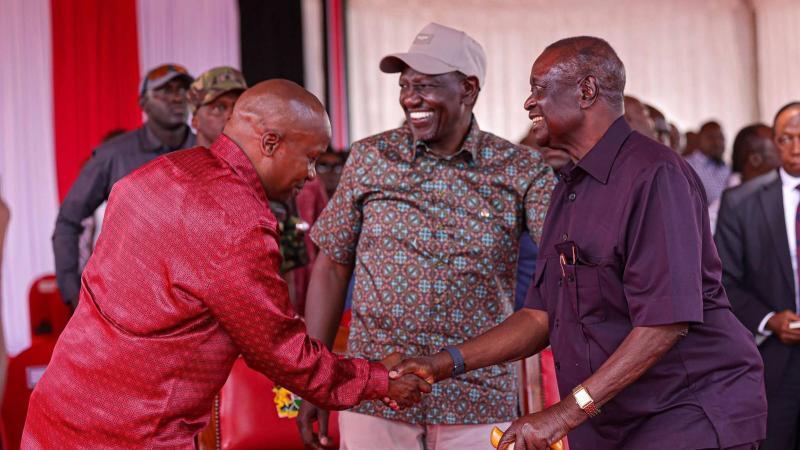 File image of President William Ruto, Deputy President Kithure Kindiki and ODM leader Oburu Oginga