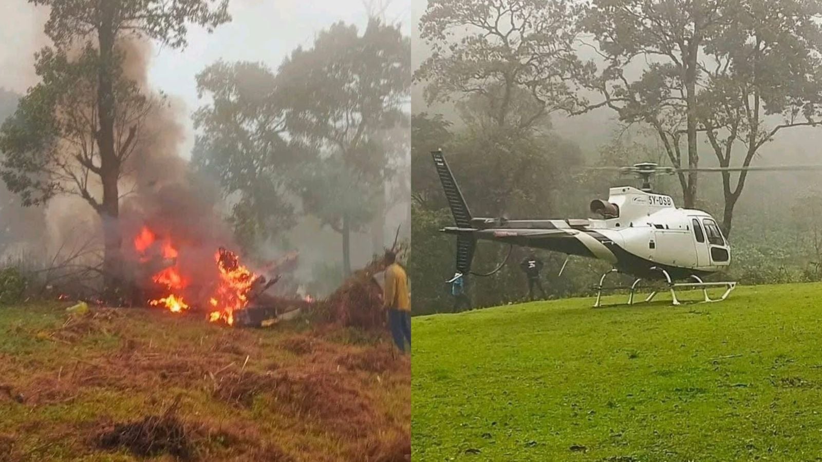 File image of the crash site and the ill-fated helicopter