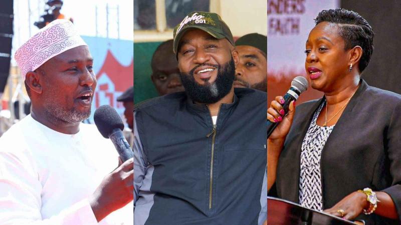 File image of Suna East MP Junet Mohamed, Mining Cabinet Secretary Hassan Joho, and Nominated MP Sabina Chege