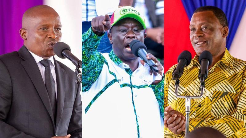 File image of Deputy President Kithure Kindiki, former Deputy President Rigathi Gachagua and former Cabinet Secretary Justin Muturi