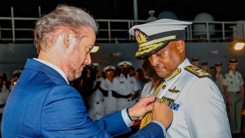 File image of France’s Ambassador to Kenya Arnaud Suquet and General Charles Kahariri