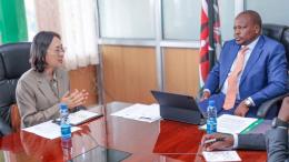 File image of Chinese Ambassador to Kenya Guo Haiyan and Agriculture Cabinet Secretary Mutahi Kagwe