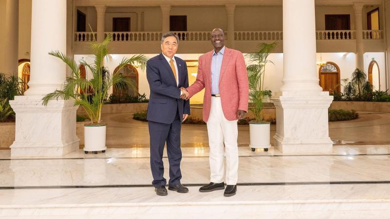 File image of President William Ruto and China Communications Construction Company Chairman Song Hailiang