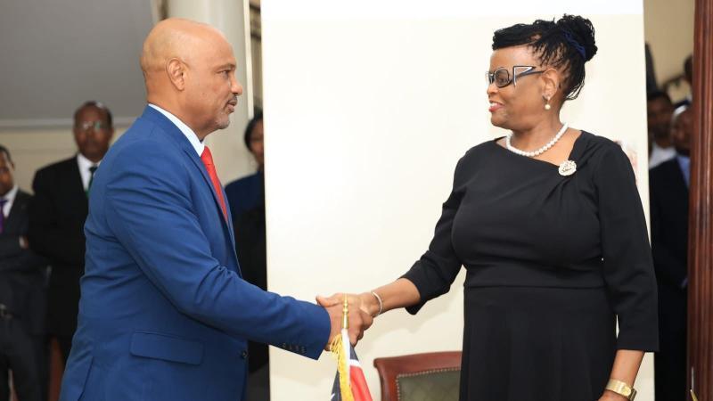 File image of newly sworn-in NLC Chairperson Abdillahi Saggaf Alawy and Chief Justice Martha Koome