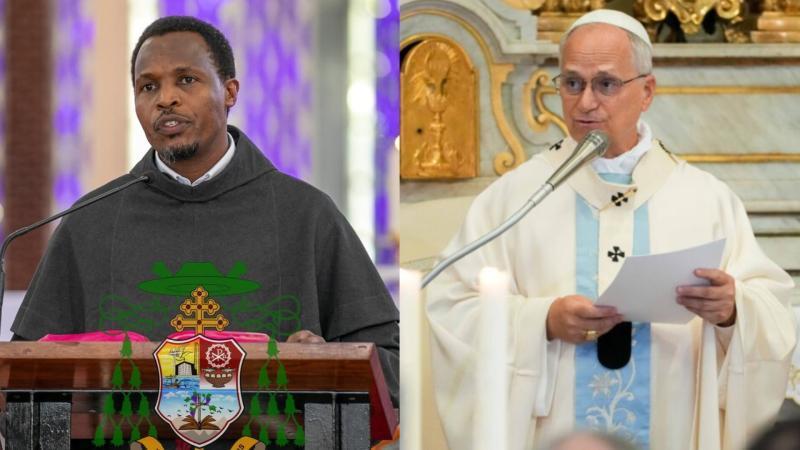 File image of Rev. Fr. Obed Muriungi Karobia and Pope Leo XIV