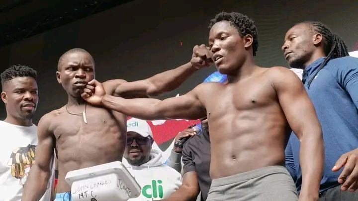 Mbavu Destroyer and Majembe face off during their weigh-in on Friday, April 3.