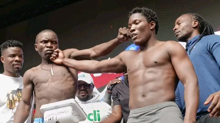 Mbavu Destroyer and Majembe face off during their weigh-in on Friday, April 3.