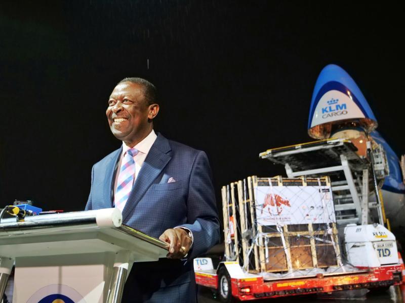 File image of Prime CS Musalia Mudavadi during the reception of mountain bongos at JKIA.