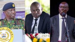 File image of the Inspector General of Police Douglas Kanja, Kikuyu MP Kimani Ichung'wah and DCP leader Rigathi Gachagua