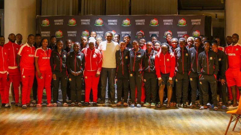 File image of FKF President Hussein Mohammed and the Harambee Starlets
