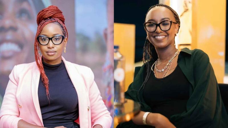 File image of media personalities Janet Mbugua and Fellaris Wambui