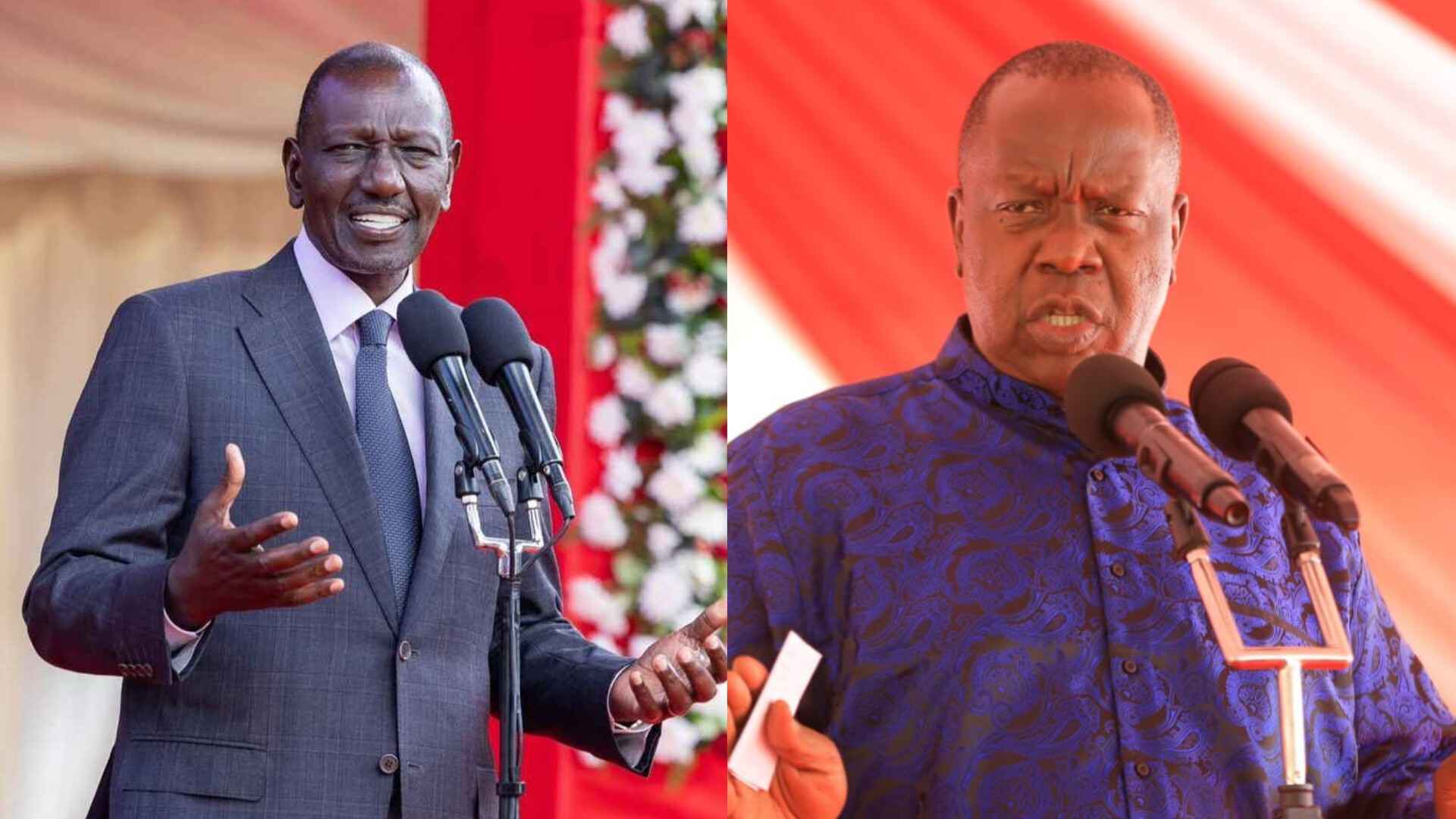 File image of President William Ruto and Jubilee Deputy Party Leader Fred Matiang'i