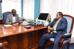 File image of Water CS Eric Mugaa with WRA CEO Mohamed Shurie.