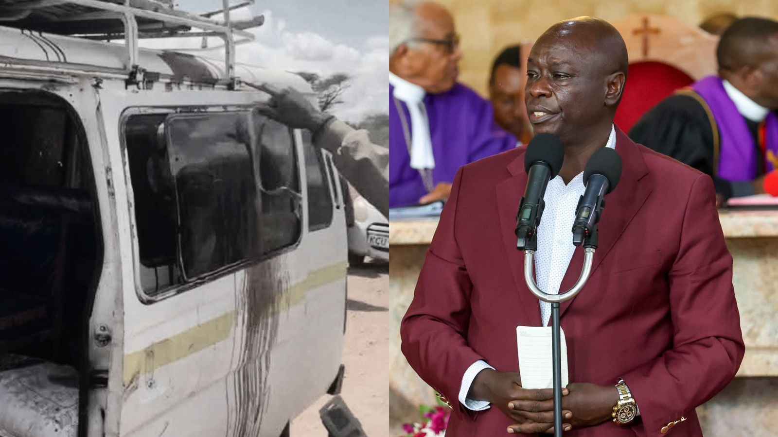 File image of the Mandera attack and former Deputy President Rigathi Gachagua