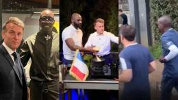 President Emmanuel Macron with Bien-Aime Baraza, Dennis Ombachi and Eliud Kipchoge