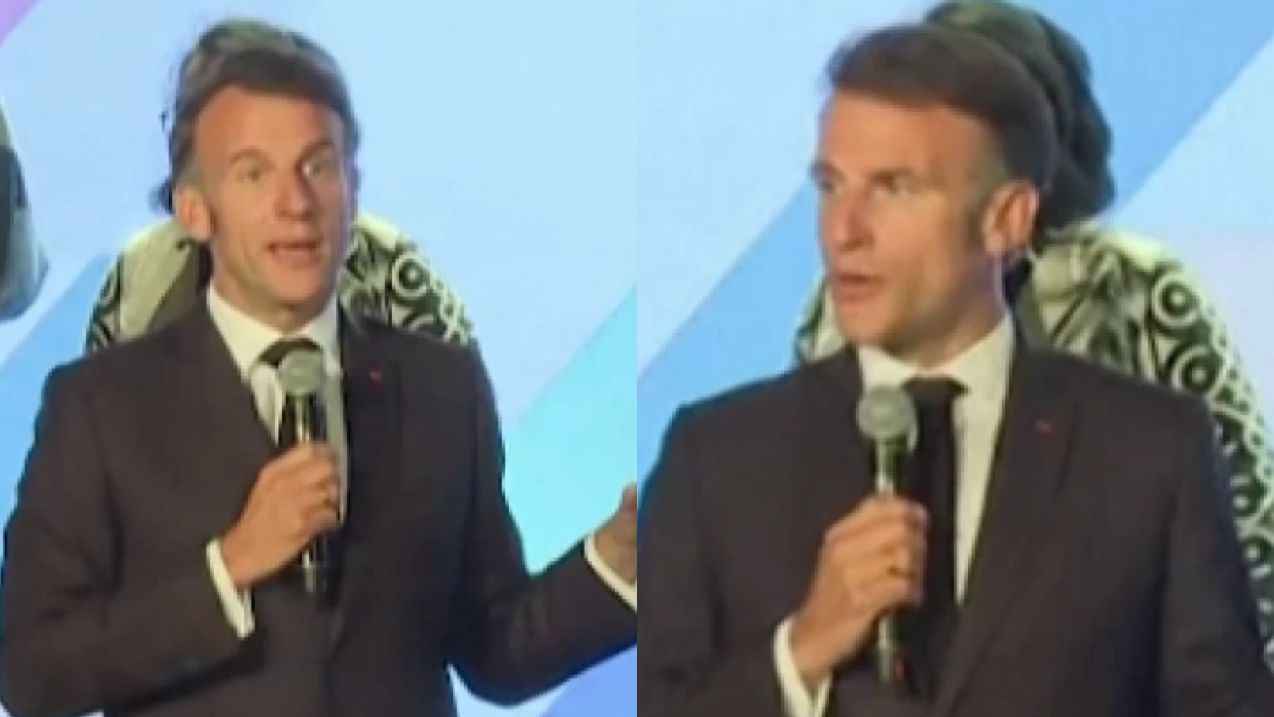File image of President Emmanuel Macron at the University of Nairobi