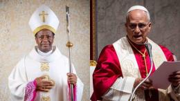 File image of Bishop Simon Peter Kamomoe and Pope Leo
