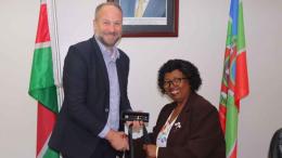 File image of Regional Public Engagement Specialist at the U.S. Embassy in Nairobi, Mark Burrell, and JKUAT Vice Chancellor Victoria Ngumi