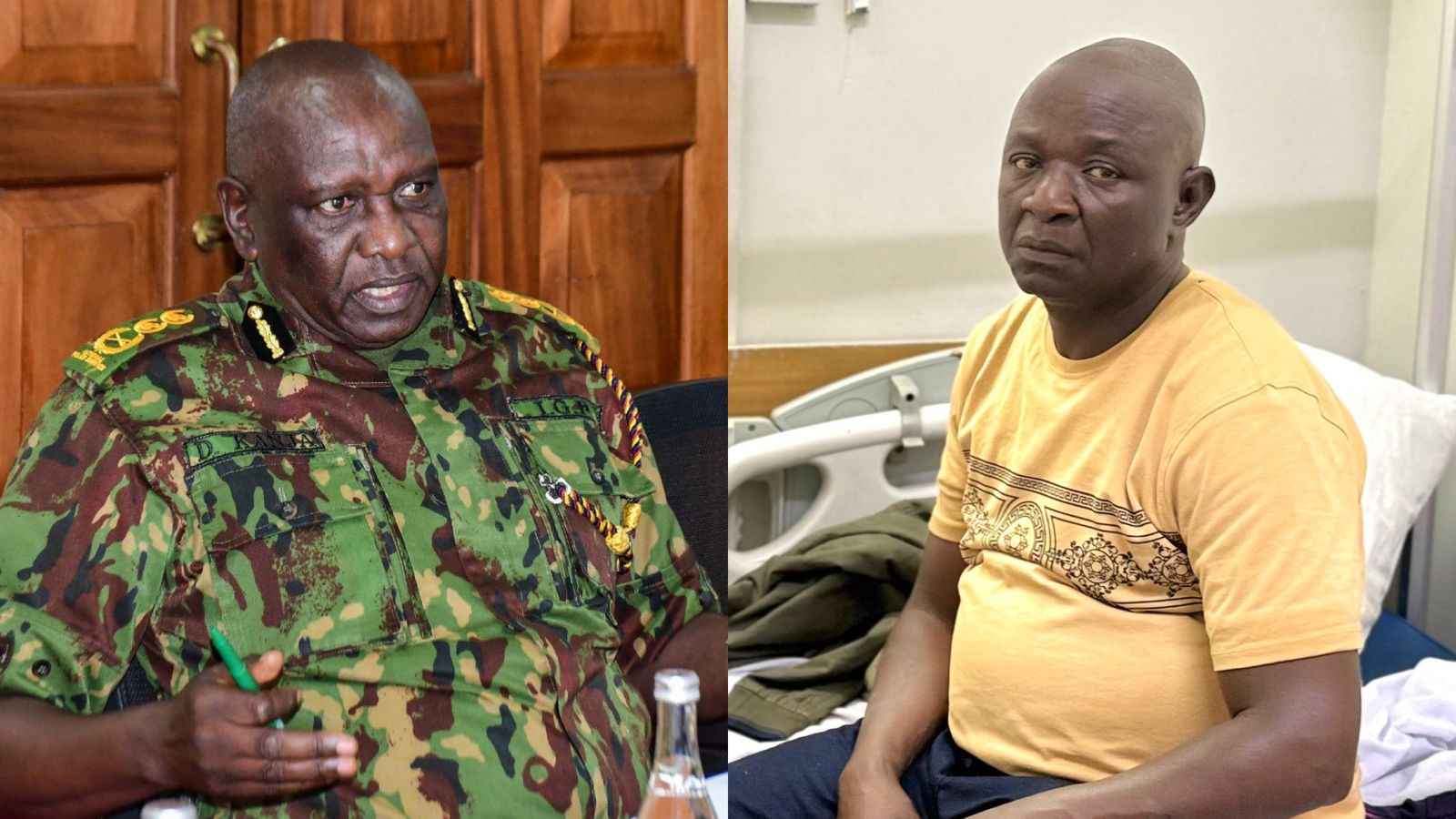 File image of Inspector General of Police Douglas Kanja and Central Police Station OCS Dishen Angoya