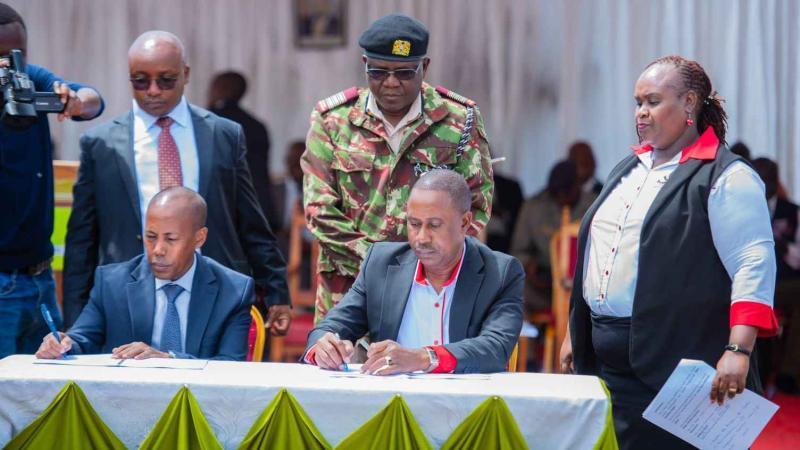 File image of Huduma Kenya CEO Kai Chilumo and KSG Director Nura Mothamed