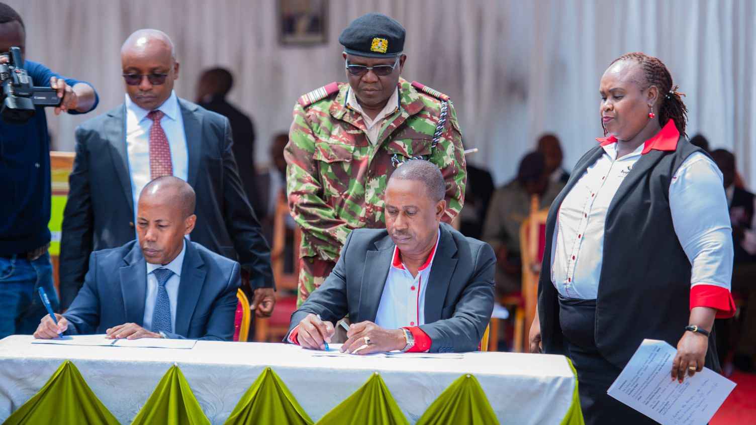 File image of Huduma Kenya CEO Kai Chilumo and KSG Director Nura Mothamed