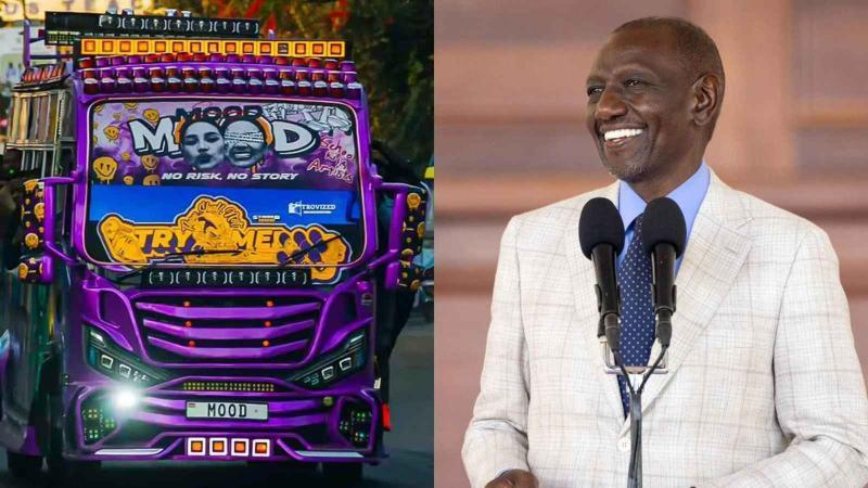 File image of a matatu and President William Ruto