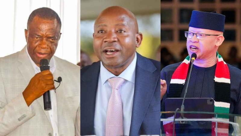 File image of Hamisi MP Charles Gimose, Kakamega Deputy Governor Ayub Savula and Government Spokesperson Isaac Mwaura