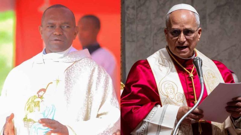 File image of Fr. John Mbua Mwandi and Pope Leo XIV