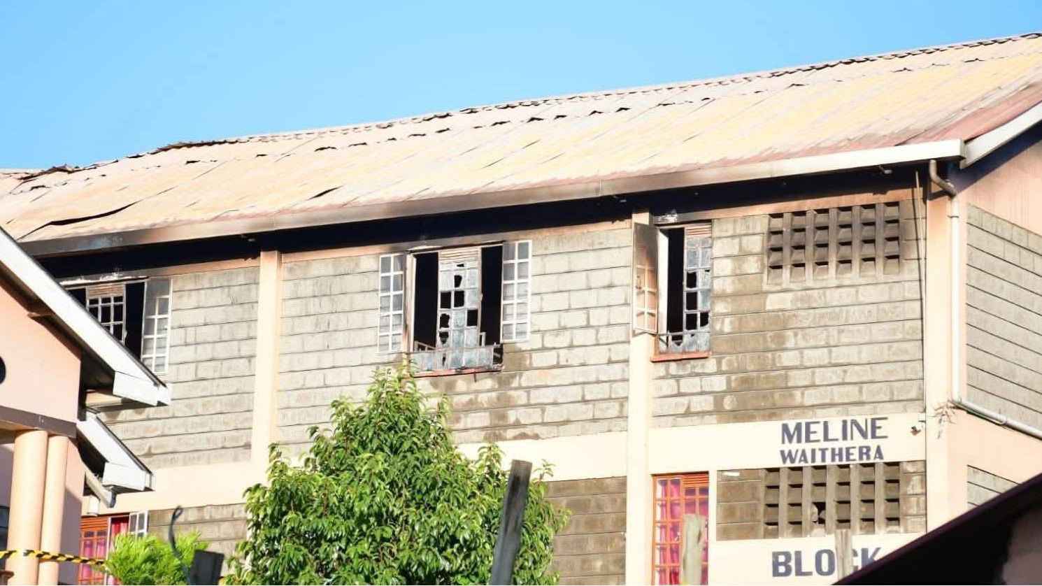 File image of the burned dormitory, Meline Waithera, at Utumishi Girls' Academy