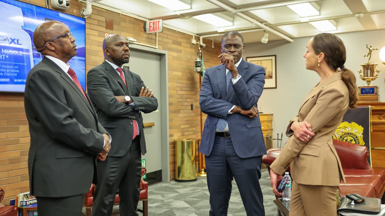 File image of CS Kipchumba Murkomen and Nairobi Governor Johnson Sakaja in New York.