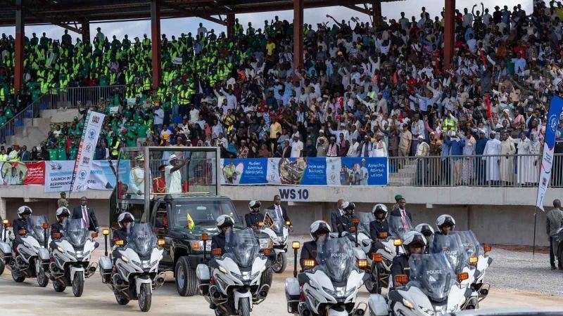 File image of President William Ruto at the Wajir Stadium in Wajir County