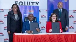File image of Equity Group Foundation Executive Chairman and Group Managing Director and CEO, James Mwangi, and the European Union Ambassador to Kenya, Henriette Geiger