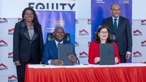 File image of Equity Group Foundation Executive Chairman and Group Managing Director and CEO, James Mwangi, and the European Union Ambassador to Kenya, Henriette Geiger