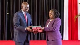 File image of President William Ruto and KNCHR Chairperson Claris Ogangah