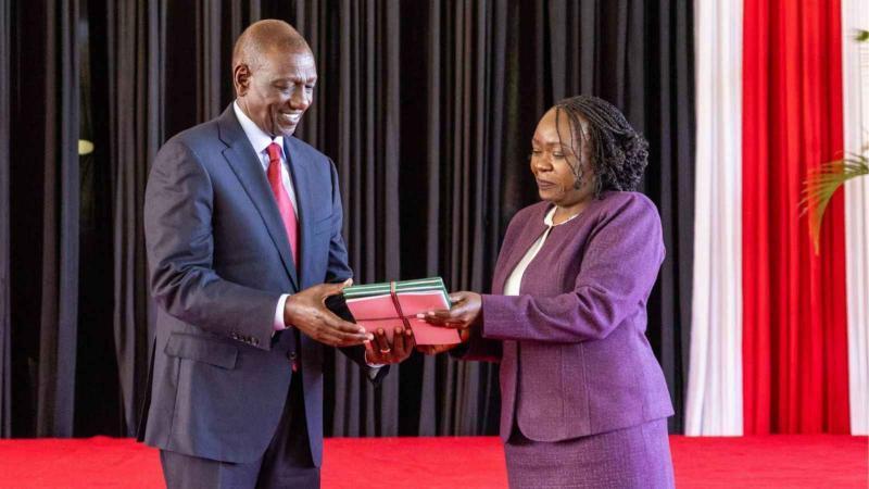 File image of President William Ruto and KNCHR Chairperson Claris Ogangah